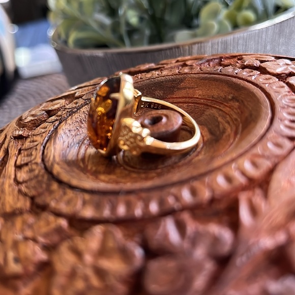 19X11MM OVAL AMBER 18K YELLOW GOLD OVER STERLING SILVER RING - Picture 10 of 12